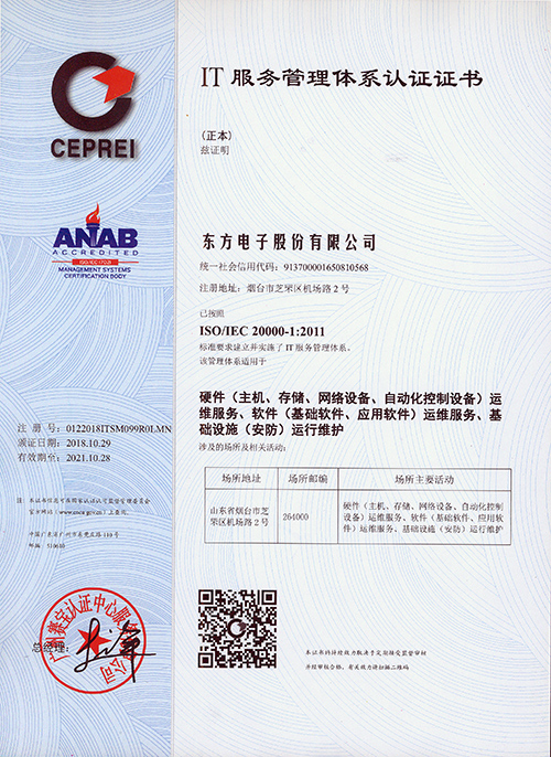 ISO/IEC20000-1:2011 Certificate